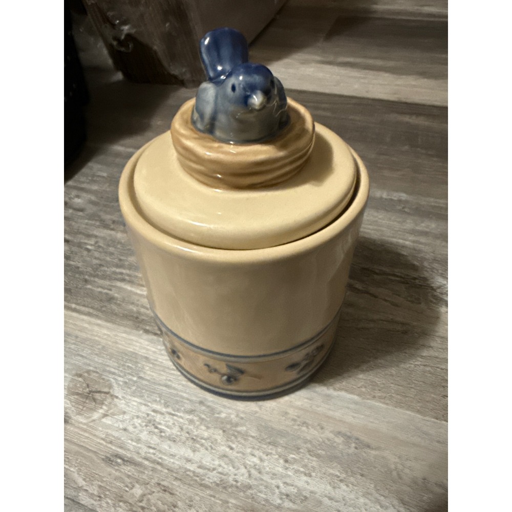 Vintage Tender Heart Treasures Blue Bird Ceramic Canister Jar 2003
